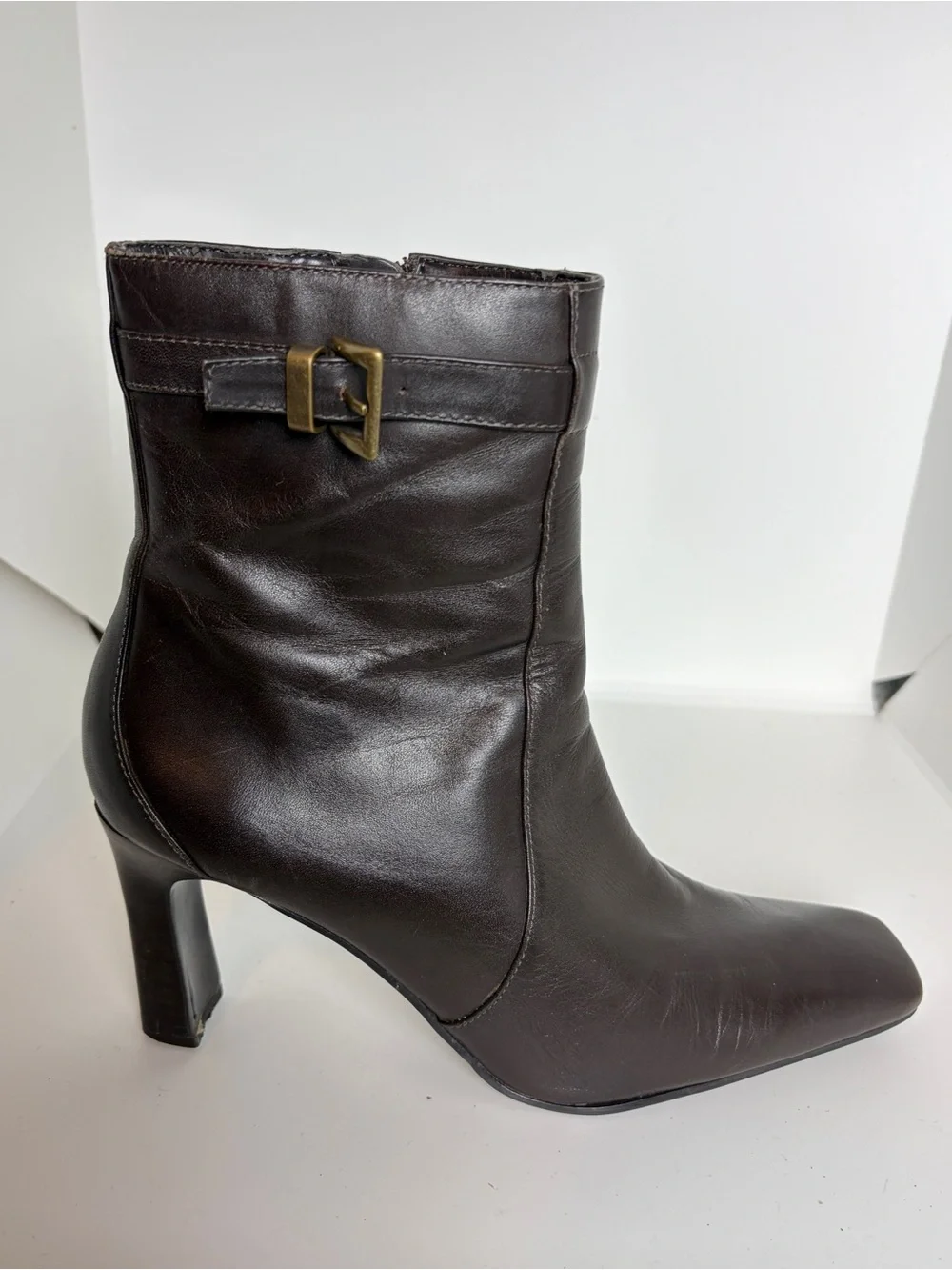 VTG Y2K Bandolino Clara Mid-Calf Square Toe Boot in Brown; Size 8